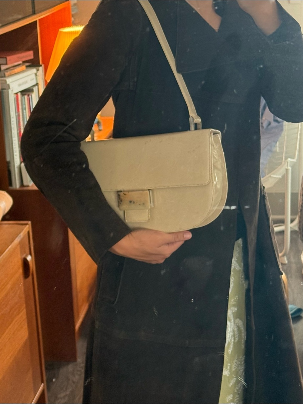 Prada Cream Shoulder Bag with Tortoiseshell-Style Buckle
